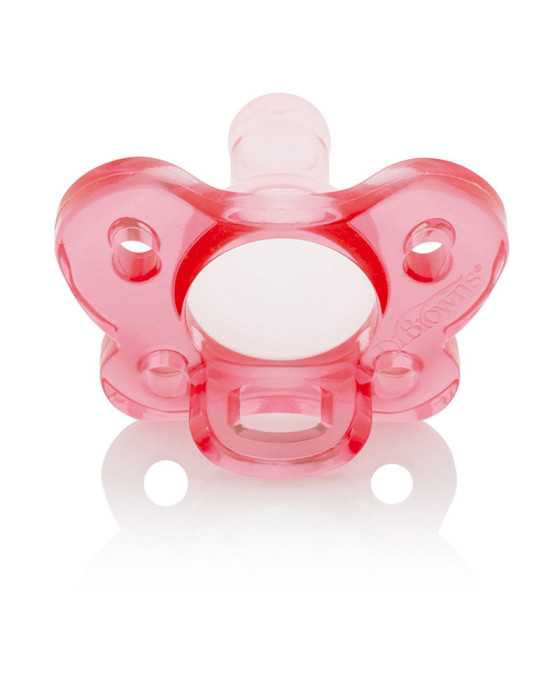 DR BROWN SILICONE ONE PIECE PACIFIER STAGE 1 0-6 PINK 2PACKS