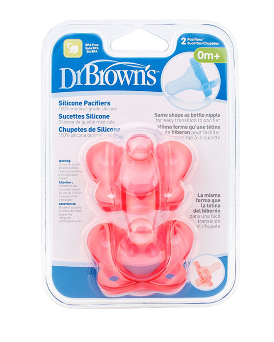 DR BROWN SILICONE ONE PIECE PACIFIER STAGE 1 0-6 PINK 2PACKS