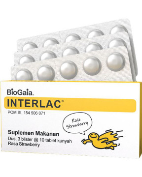 INTERLAC SUPLEMEN MAKANAN RASA STRAWBERRY 30TABLET