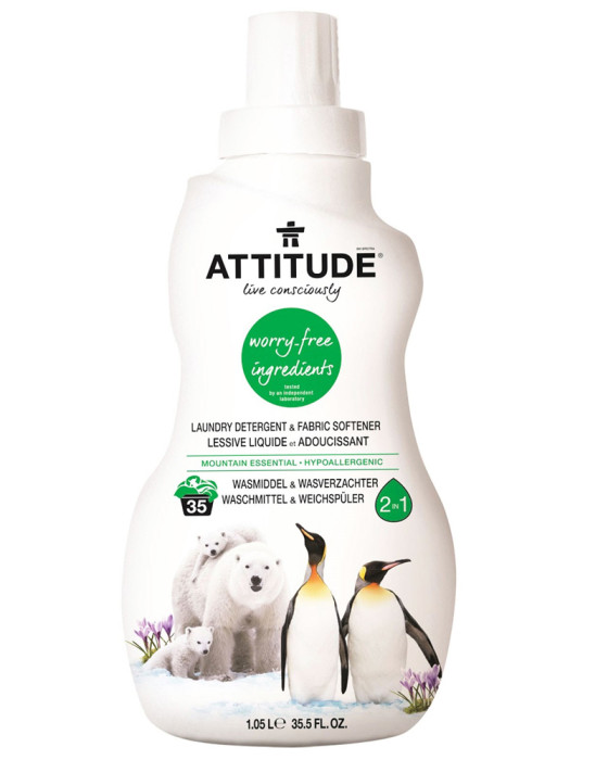ATTITUDE 2IN1 LAUNDRY DETERGENT N FABRIC SOFTENER ESSENTIAL FRAGRANCE FREE 1050ML