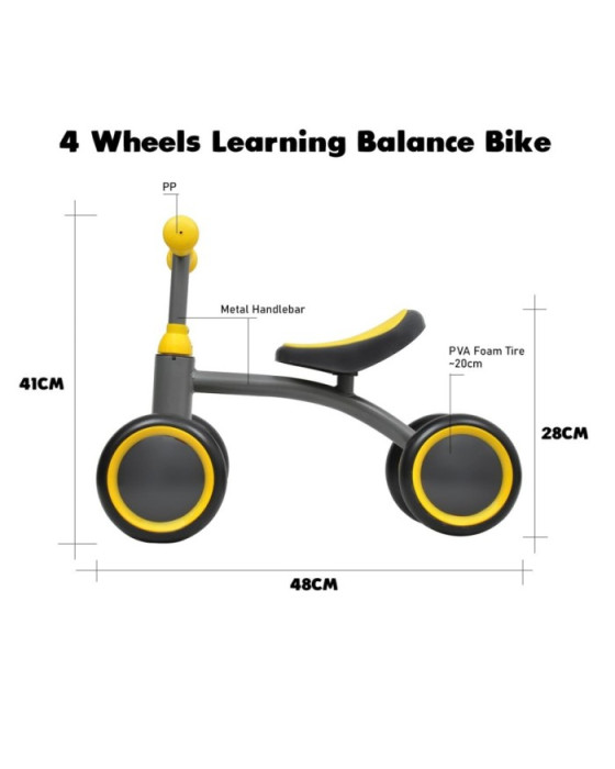 GROWTH GW-003LB4 (YELLOW) 4 WHEELS LEARNING BALANCE BIKE