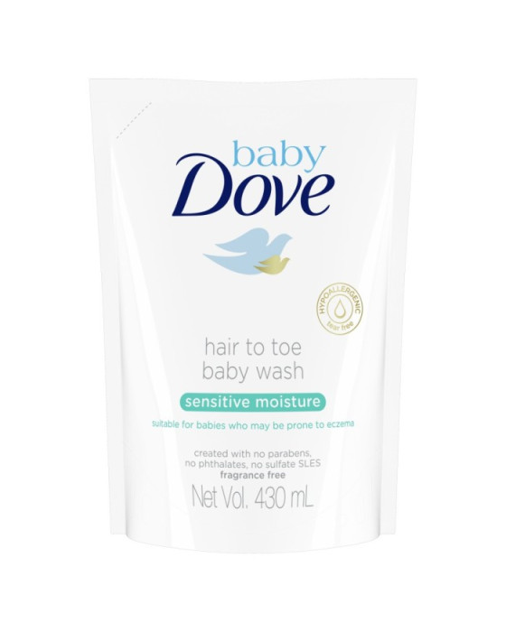 DOVE BABY SENSITIVE MOISTURE HAIR TOE REFILL 430ML
