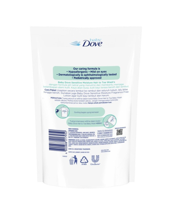 DOVE BABY SENSITIVE MOISTURE HAIR TOE REFILL 430ML