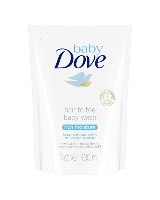 DOVE BABY RICH MOISTURE HAIR TOE REFILL 430ML