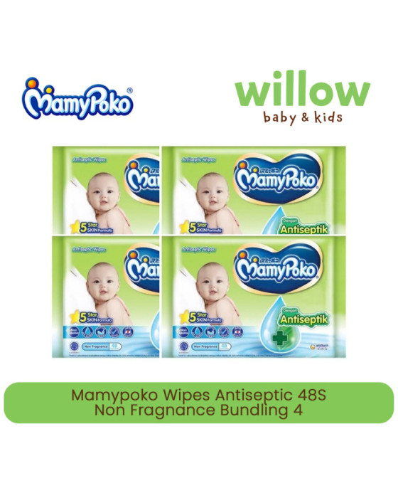 Mamypoko Wipes Antiseptic 48S Non Fragnance Bundling 4 Tissue Bayi