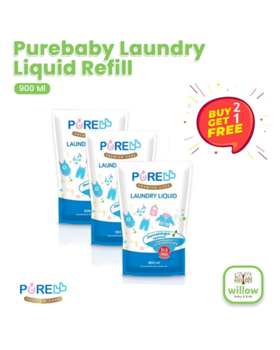 Purebaby Laundry Liquid Refill 900Ml Banded 2+1 Detergen Bayi