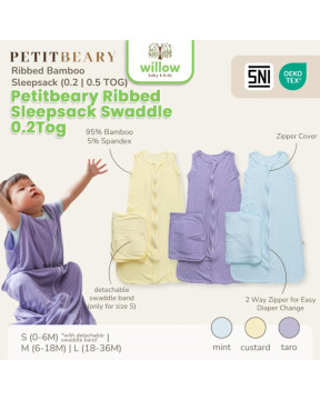 Petitbeary Ribbed Sleepsack Swaddle 0.2Tog Bedong Bayi