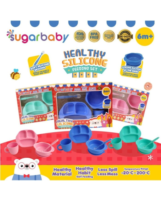 SUGAR BABY HEALTHY SILICONE FEEDING SET 4S - GREEN