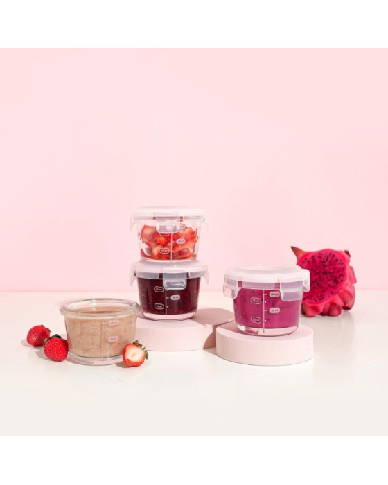 LITTLE DIMPLE MINI FOOD CONTAINER ROUND PINK 130ML (ISI 4)