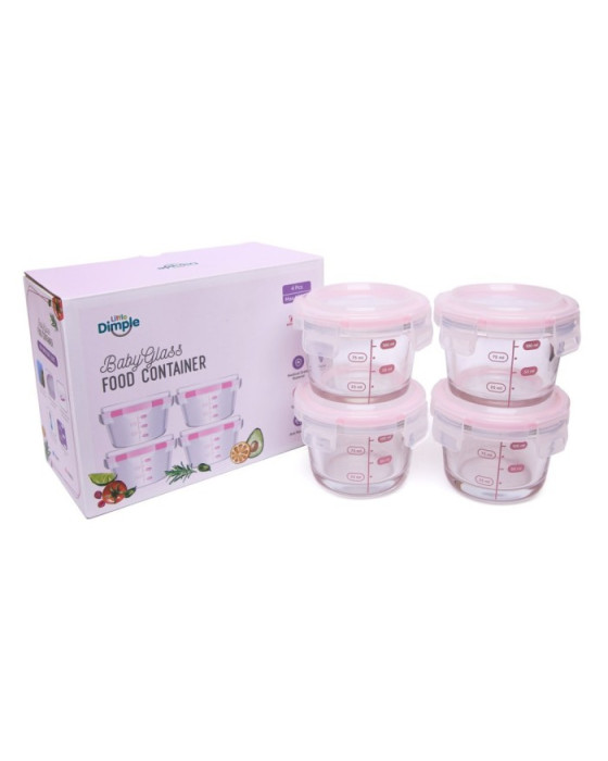 LITTLE DIMPLE MINI FOOD CONTAINER ROUND PINK 130ML (ISI 4)