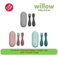 Tumtum Silicone Baby Cutlery Set W/ Travel Case Sendok & Garpu Bayi