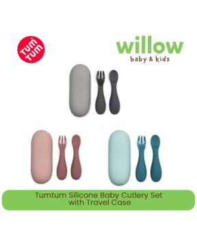 Tumtum Silicone Baby Cutlery Set W/ Travel Case Sendok & Garpu Bayi