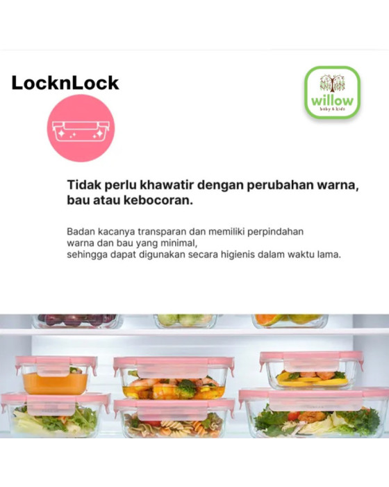 Lock N Lock Glass Container Rose Square Cherry Red Tempat Penyimpanan Makanan
