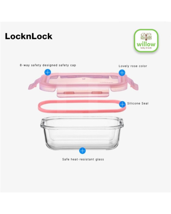 Lock N Lock Glass Container Rose Square Cherry Red Tempat Penyimpanan Makanan