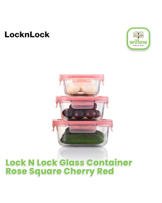 Lock N Lock Glass Container Rose Square Cherry Red Tempat Penyimpanan Makanan