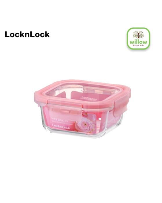 Lock N Lock Glass Container Rose Square Cherry Red Tempat Penyimpanan Makanan