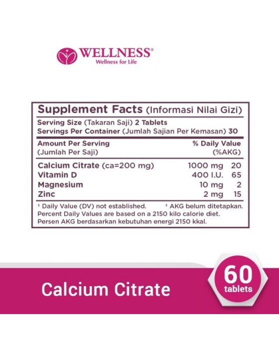 WELLNESS CALCIUM CITRATE 60S