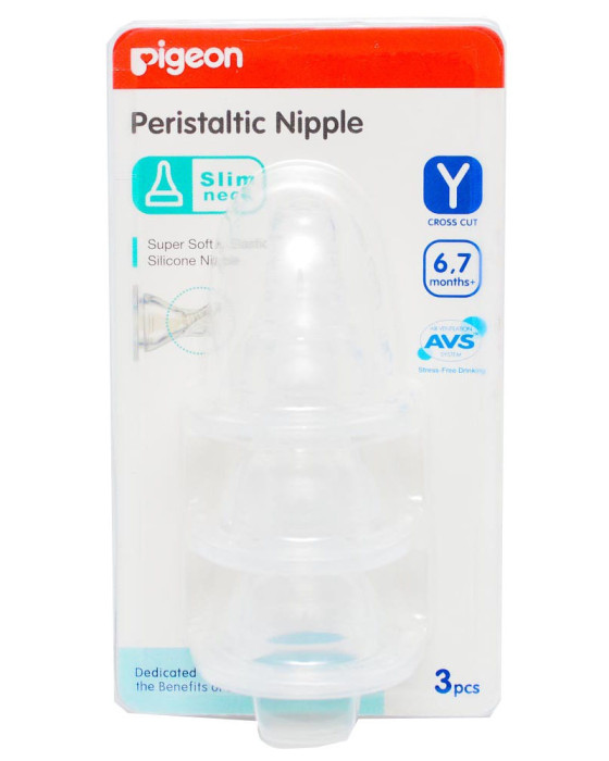 PIGEON PERISTALTIC NIPPLE SLIM NECK Y 3PCS
