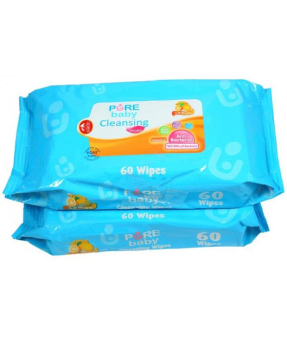 PURE BABY CLEANSING WIPES LEMON 60S BANDED 1+1