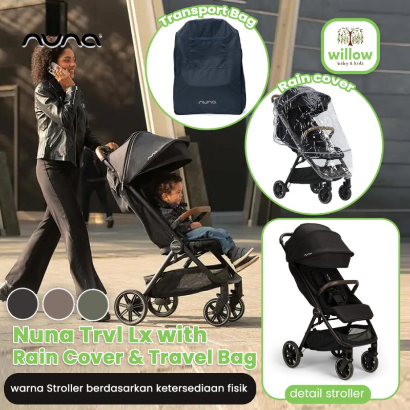 Nuna TRVL LX with Rain Coat & Transport Bag Stroller Bayi | willowbabyshop